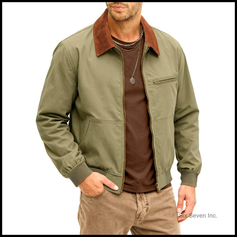 Lightweight Cotton Bomber Jacket Casual Corduroy Collar Men's Spring Autumn